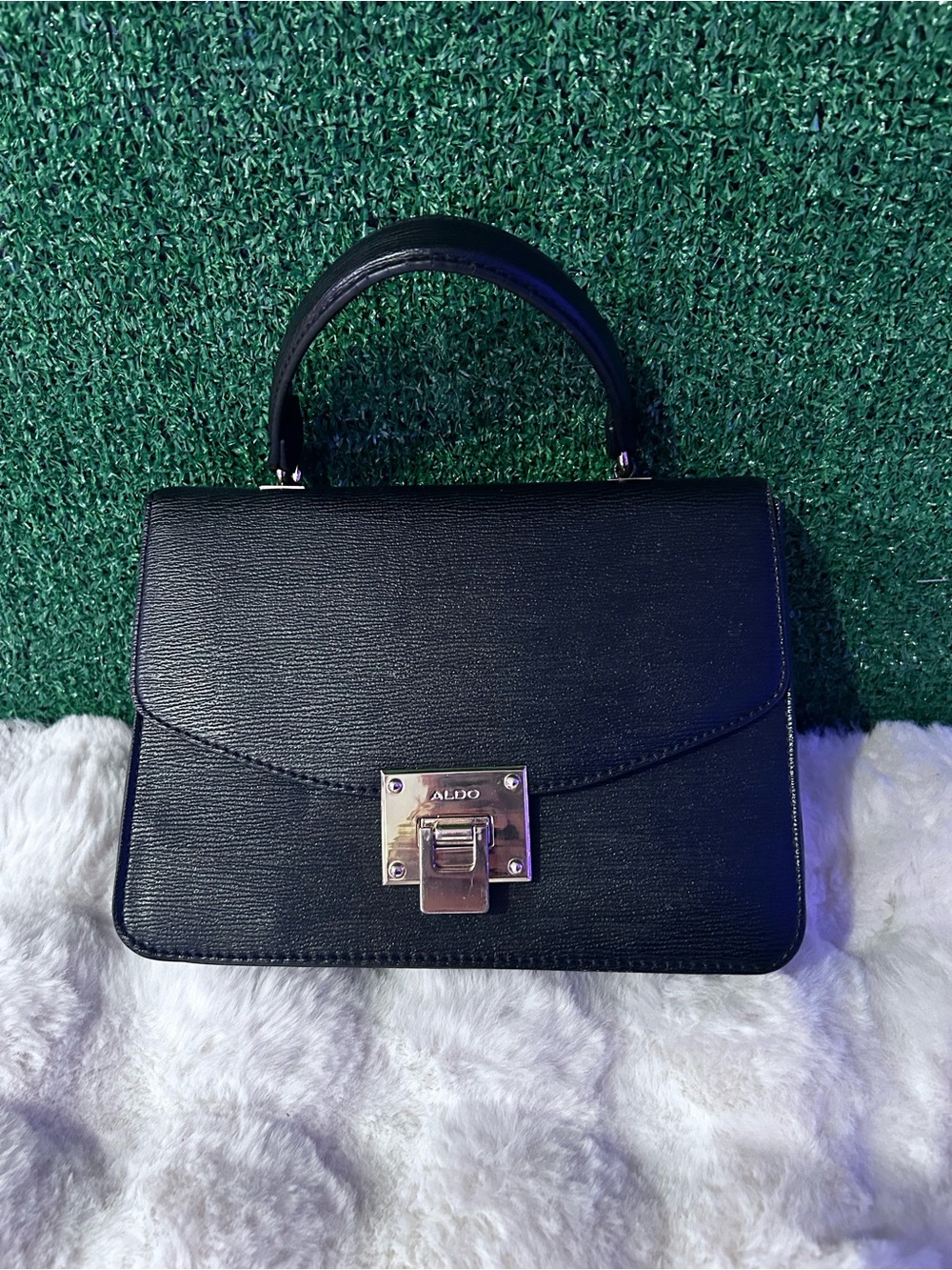 ALDO Black Top-Handle Satchel with Gold-Tone Lock